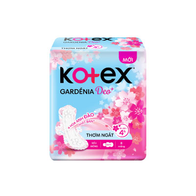 Băng vệ sinh KOTEX Gardenia hương đào siêu mỏng có cánh 8 miếng