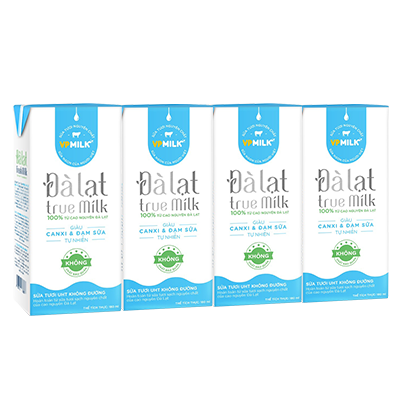 Sữa tươi tiệt trùng UHT Đà lạt True Milk không đường 180ml
