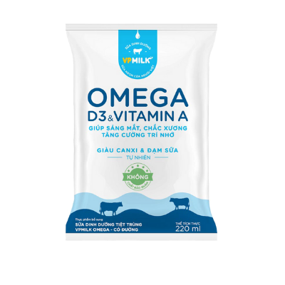 Sữa tiệt trùng VP Milk Omega có  đường 220ml