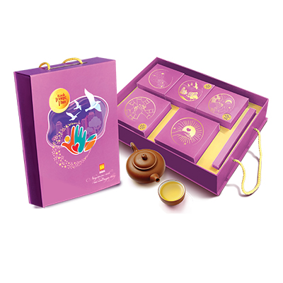 Bánh Trung Thu Bánh Mứt Kẹo Hà Nội Hộp bánh cao cấp CV( 2 dẻo x150g,3 nướng x100g)